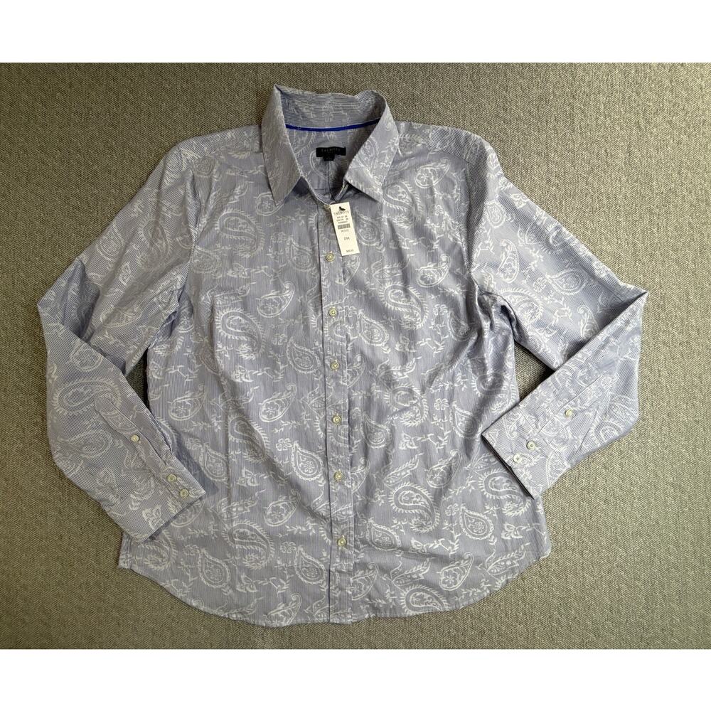 Talbots NWT Sz M Petite Button Up Dress Shirt Striped Paisley Blue New